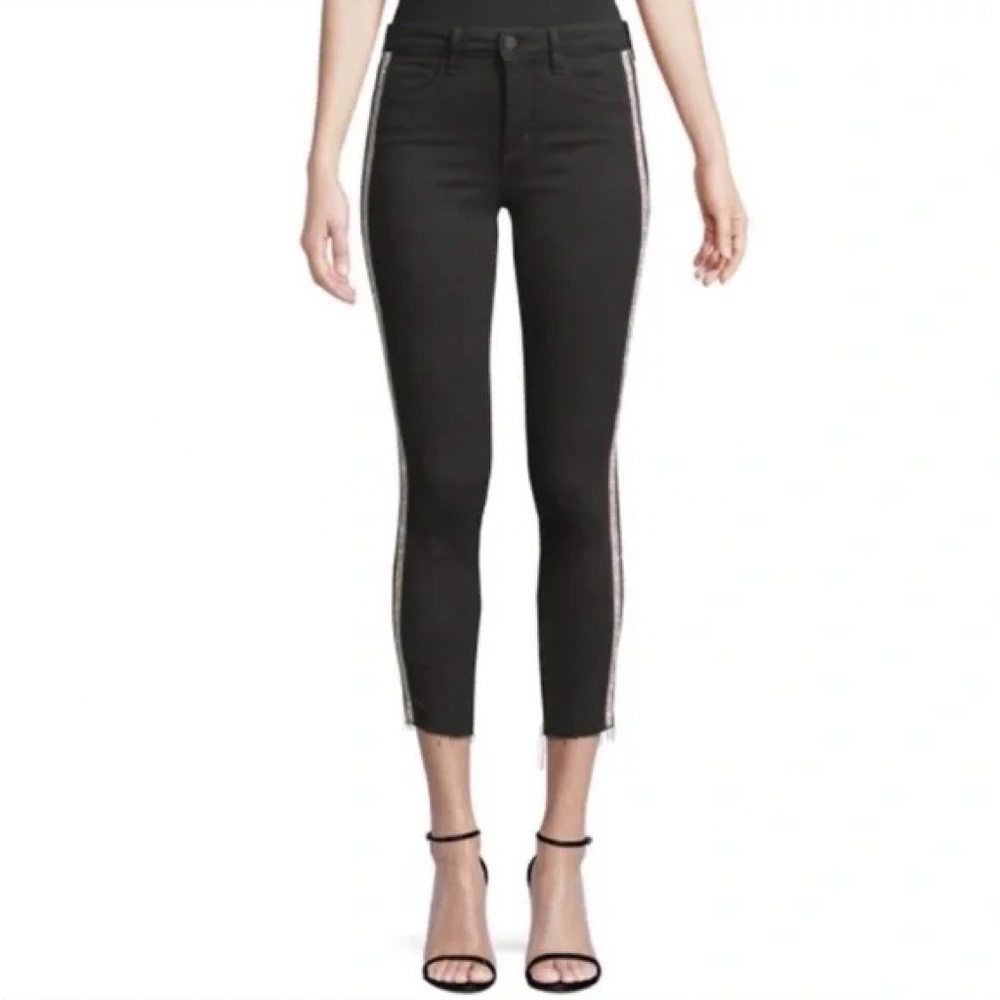 L'AGENCE | Margot Rhinestone Crystal-Stripe High-Rise Skinny Jeans in Black | 25 - Picture 6 of 14